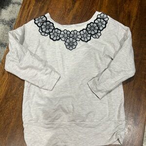 Anthropologie Top with Black Floral Embroidery